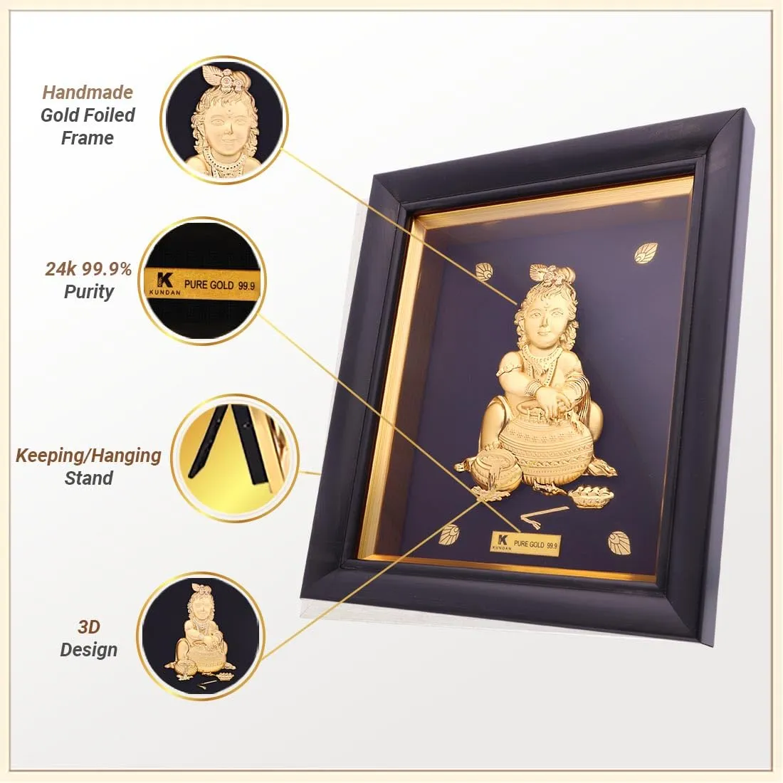 KUNDAN 24k Gold Foiled Handmade Bal Gopal Frame (S2) 16 * 18.5cm