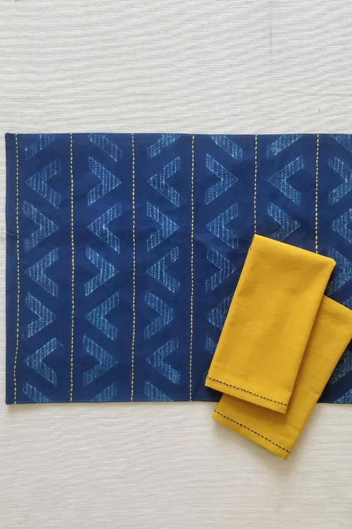 Leera Blue Chevron Shibori Placemat  (Set of 2)