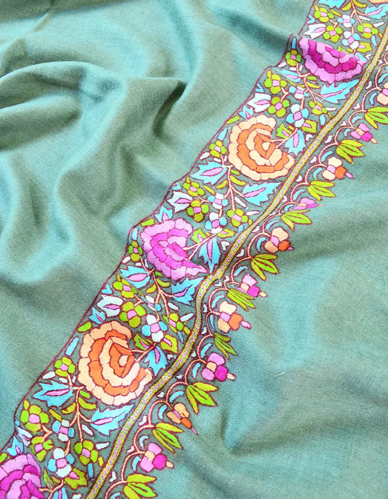 Light Green Embroidery Pashmina Shawl 7605