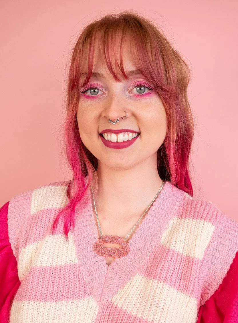 Lipstick Kiss Necklace - Glitter Pink