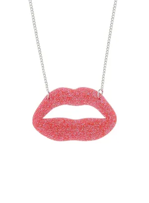 Lipstick Kiss Necklace - Glitter Pink