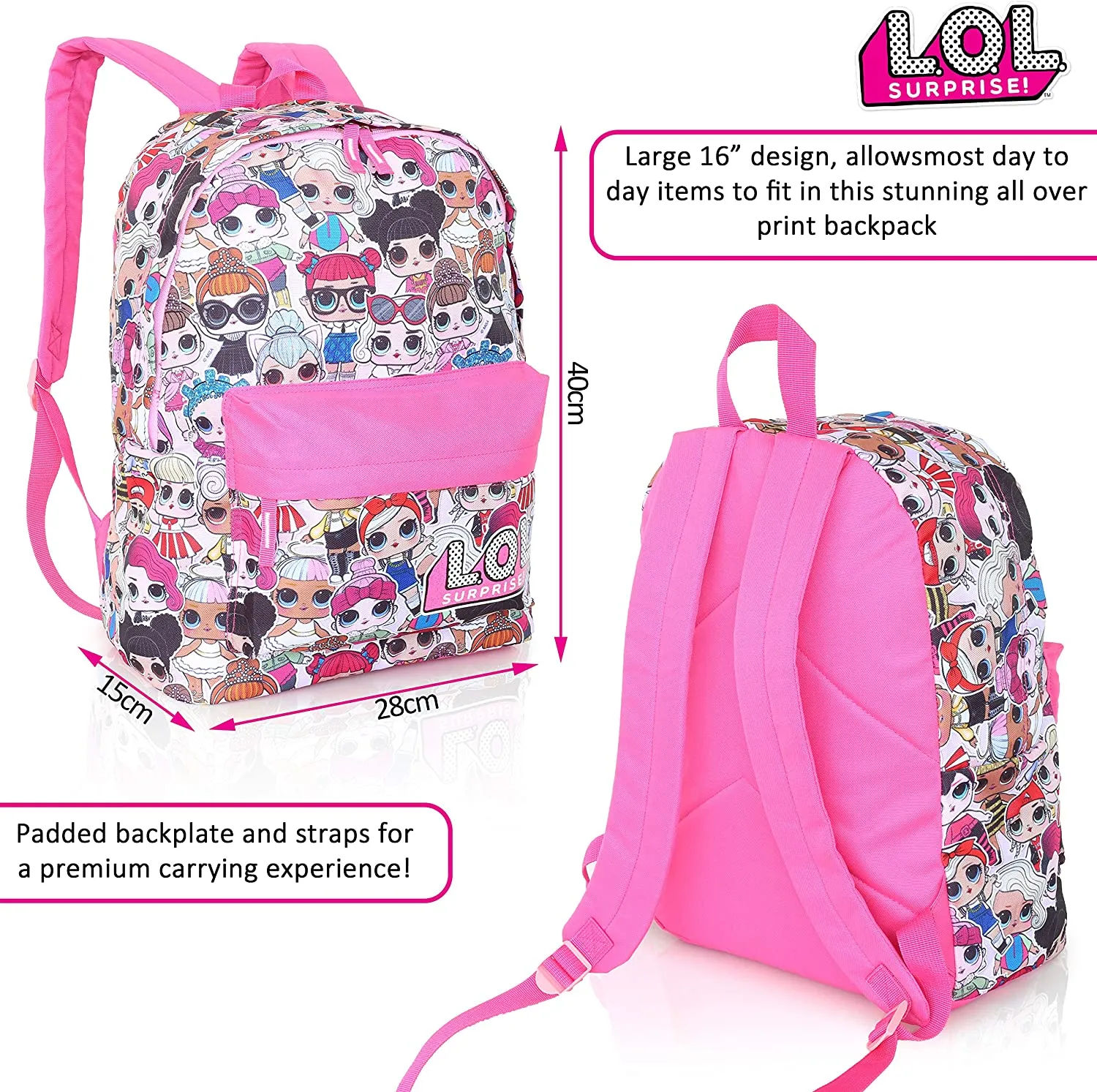 L.O.L. Surprise ! Backpack for Girls and Teens Featuring All-Over Dolls Print