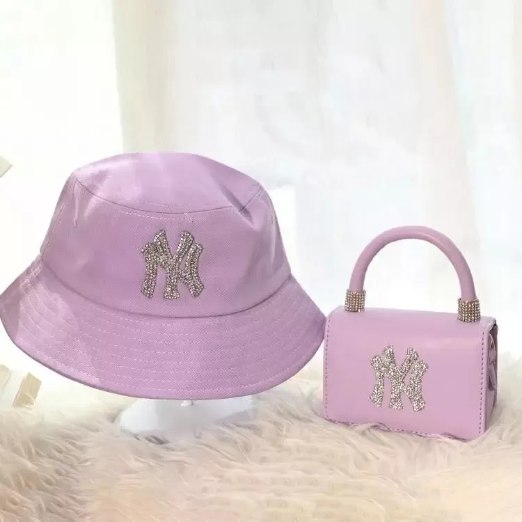 Luxury rhinestone ny handbag with matching ny bucket hat