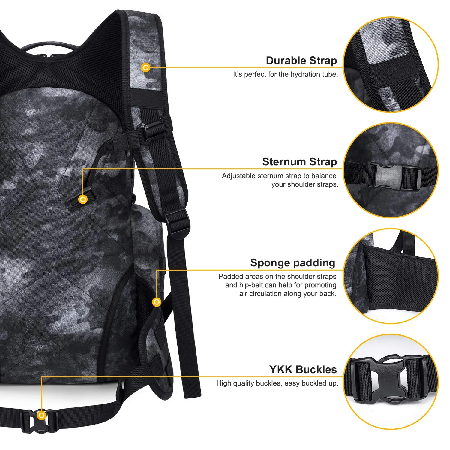 Mardingtop 28L Tactical Backpacks Molle Hiking daypacks for Camping Hiking Military Traveling Motorcycle (28L-Black Camouflage)