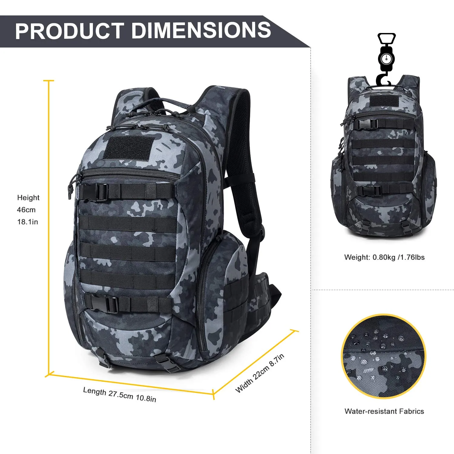 Mardingtop 28L Tactical Backpacks Molle Hiking daypacks for Camping Hiking Military Traveling Motorcycle (28L-Black Multicam)
