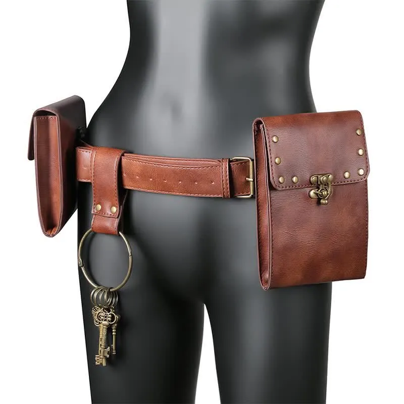Medieval Renaissance Waist Bag Pouch Belt Holster with Belt Key Chain