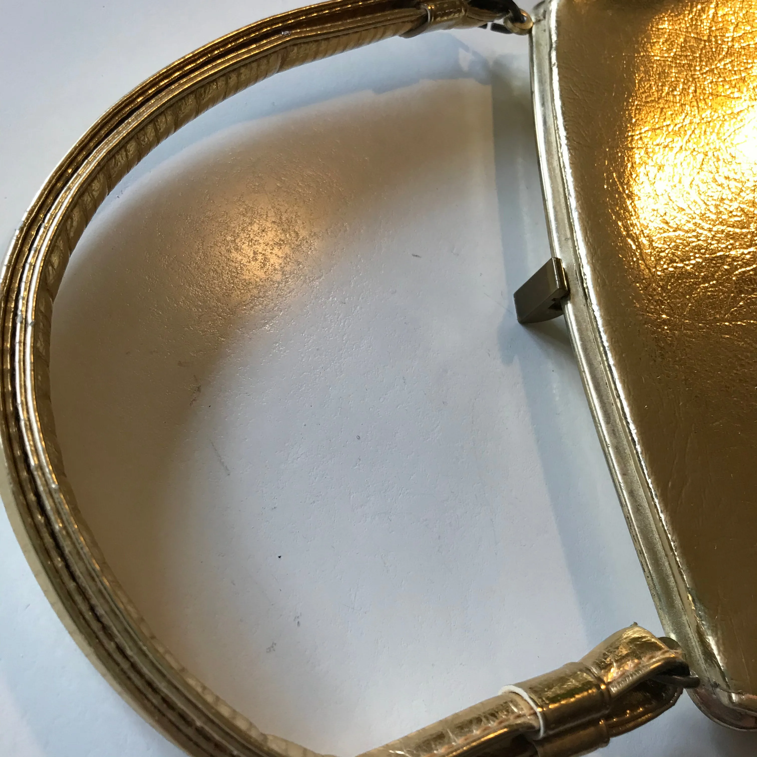 Metallic Gold Crinkled Vinyl Top Handle Handbag circa 1960s