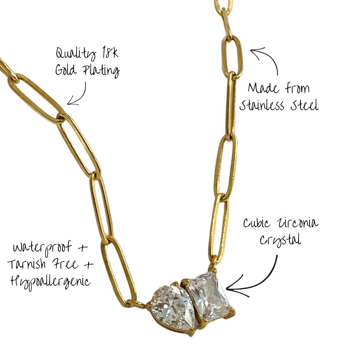 MILA Gold Paperclip Chain Crystal Necklace