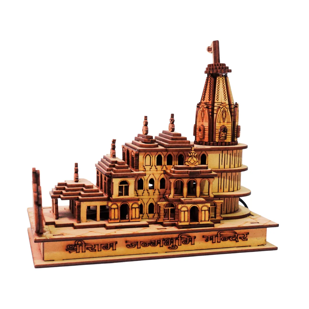 Miniature Replica of Shri Ram Mandir in Ayodhya Decorated with Lights
