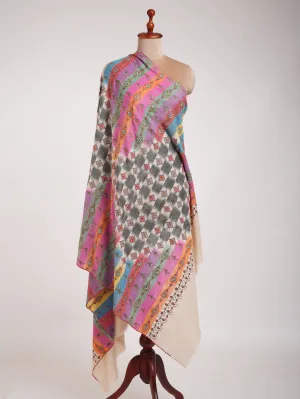 Multicolor Handwoven Ikat Embroidered Kashmiri Pashmina Shawl