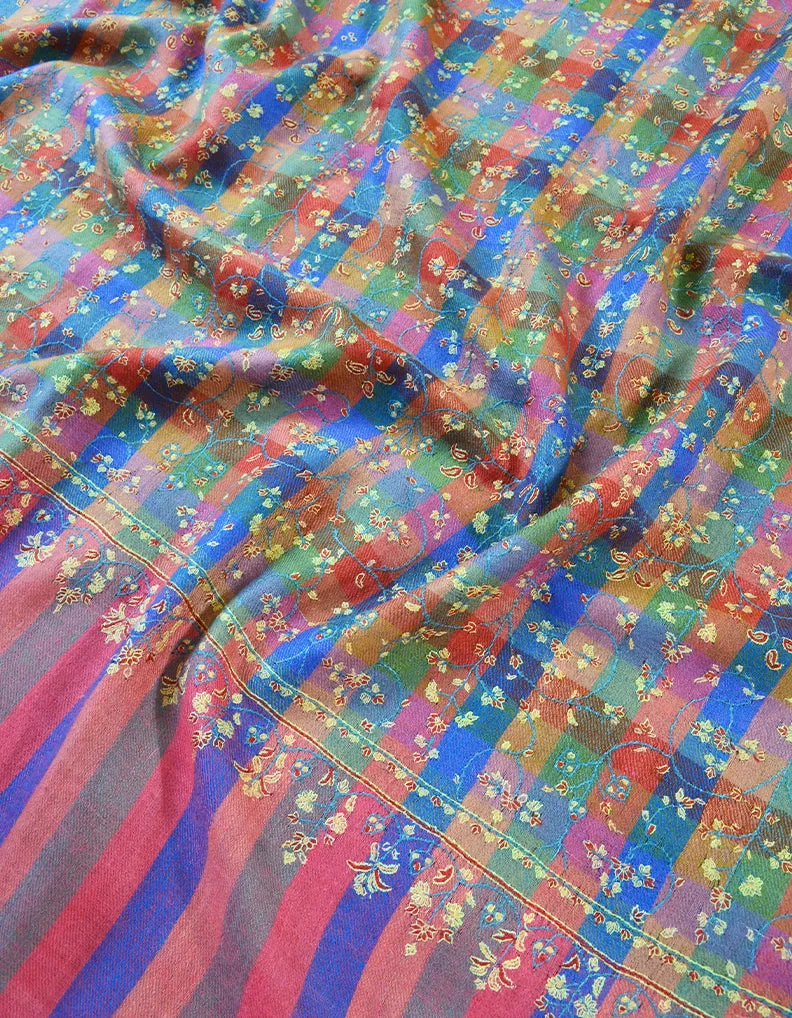 Multicoloured Striped Embroidery Pashmina Shawl 7476