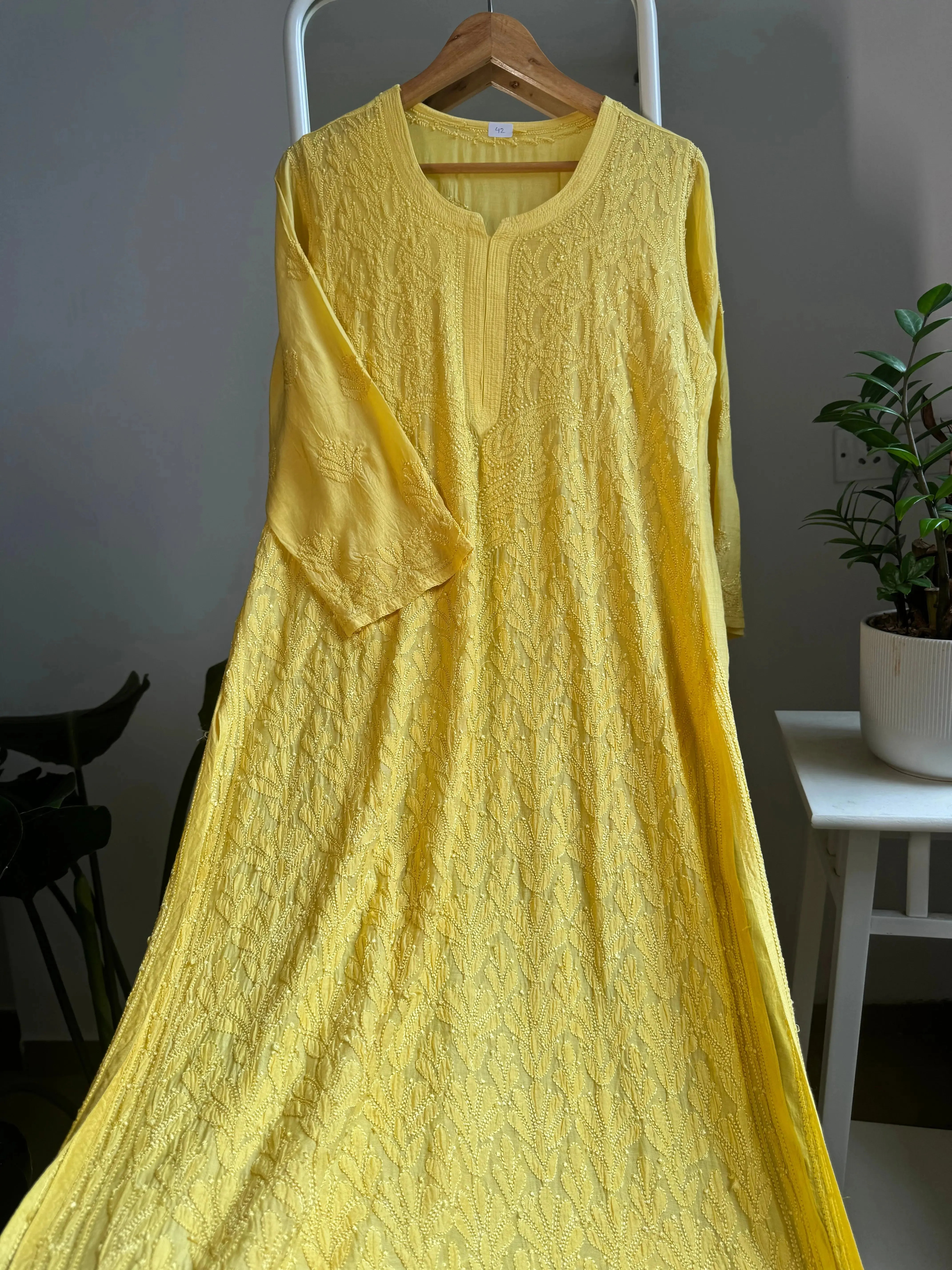 Muslin Chikankari Kurti - Yellow