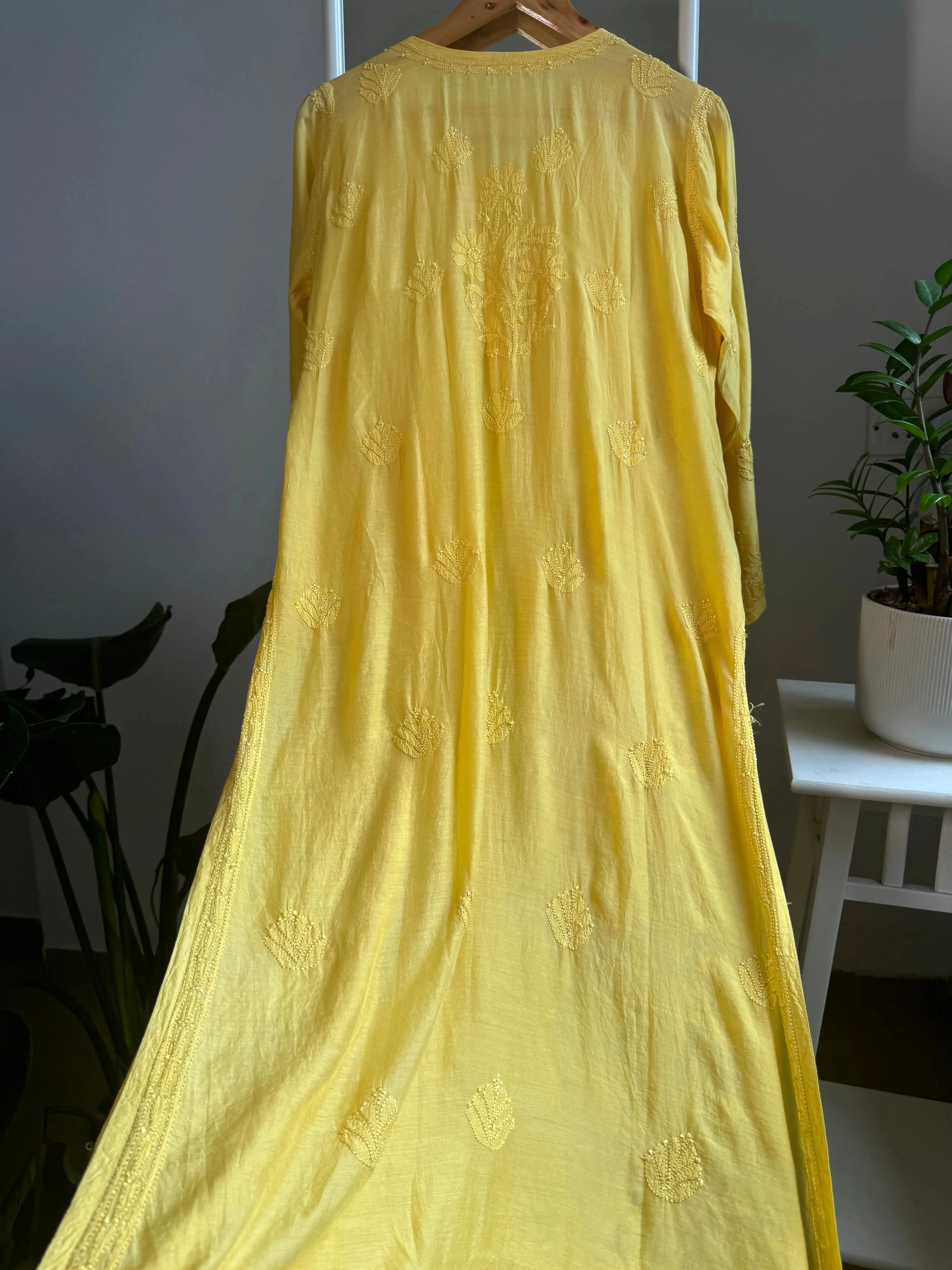 Muslin Chikankari Kurti - Yellow