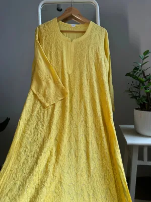 Muslin Chikankari Kurti - Yellow
