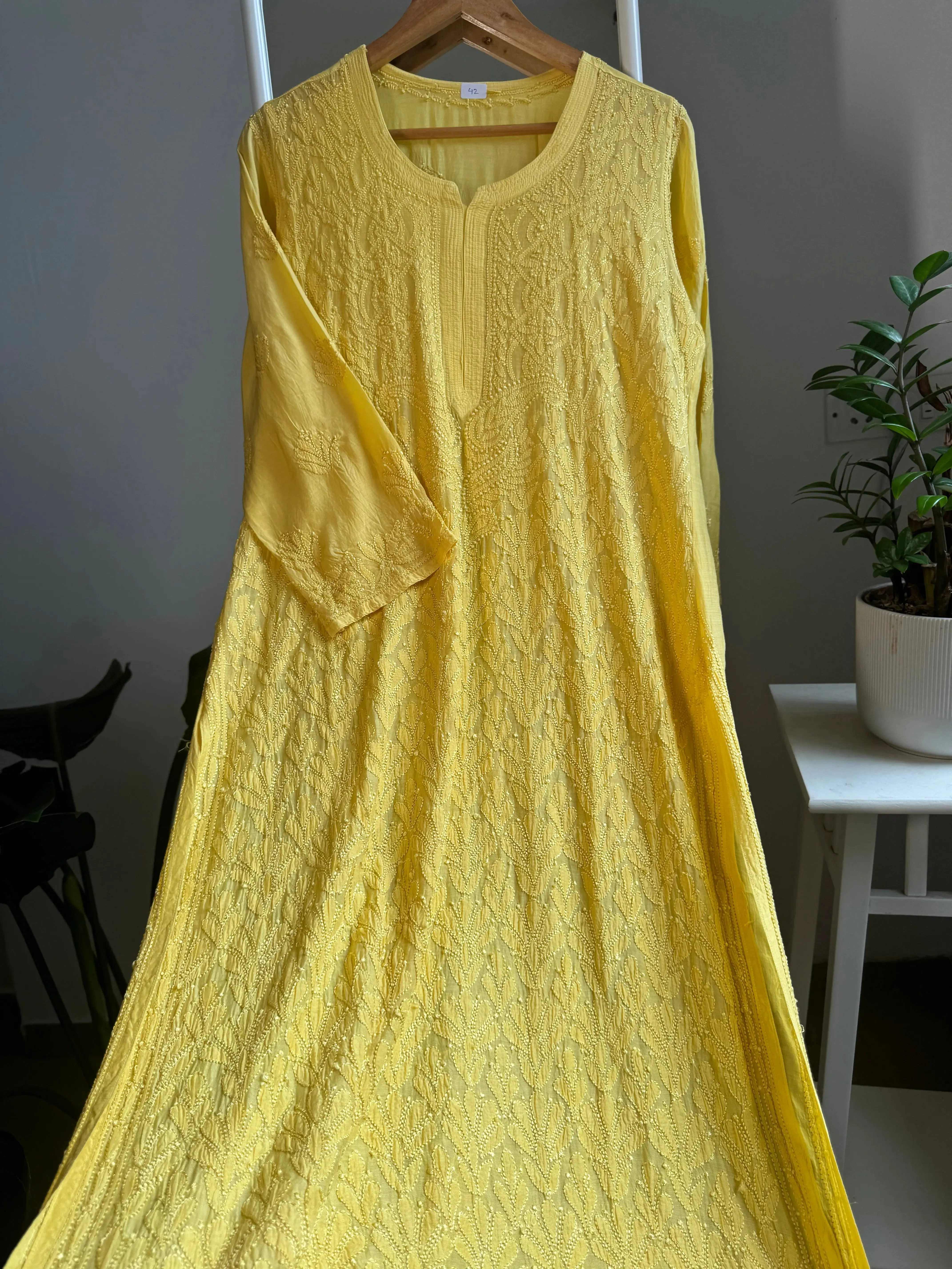 Muslin Chikankari Kurti - Yellow
