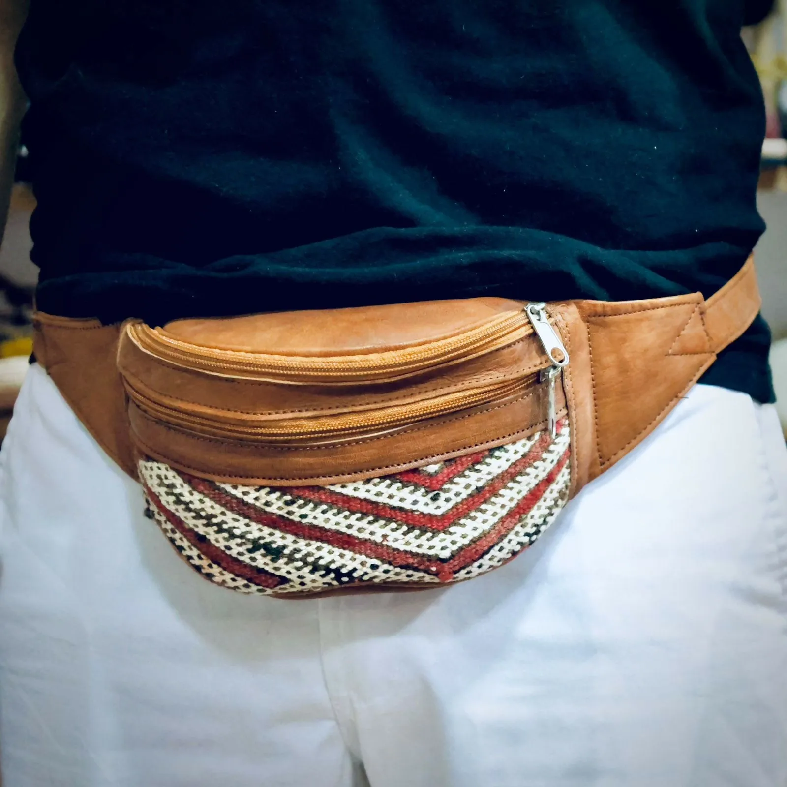Natural brown leather fanny pack