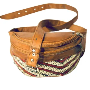 Natural brown leather fanny pack