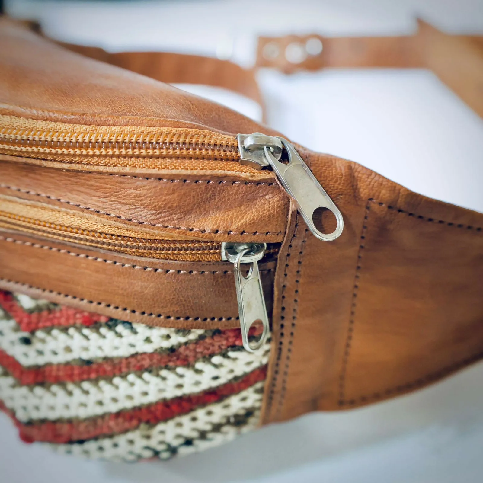 Natural brown leather fanny pack
