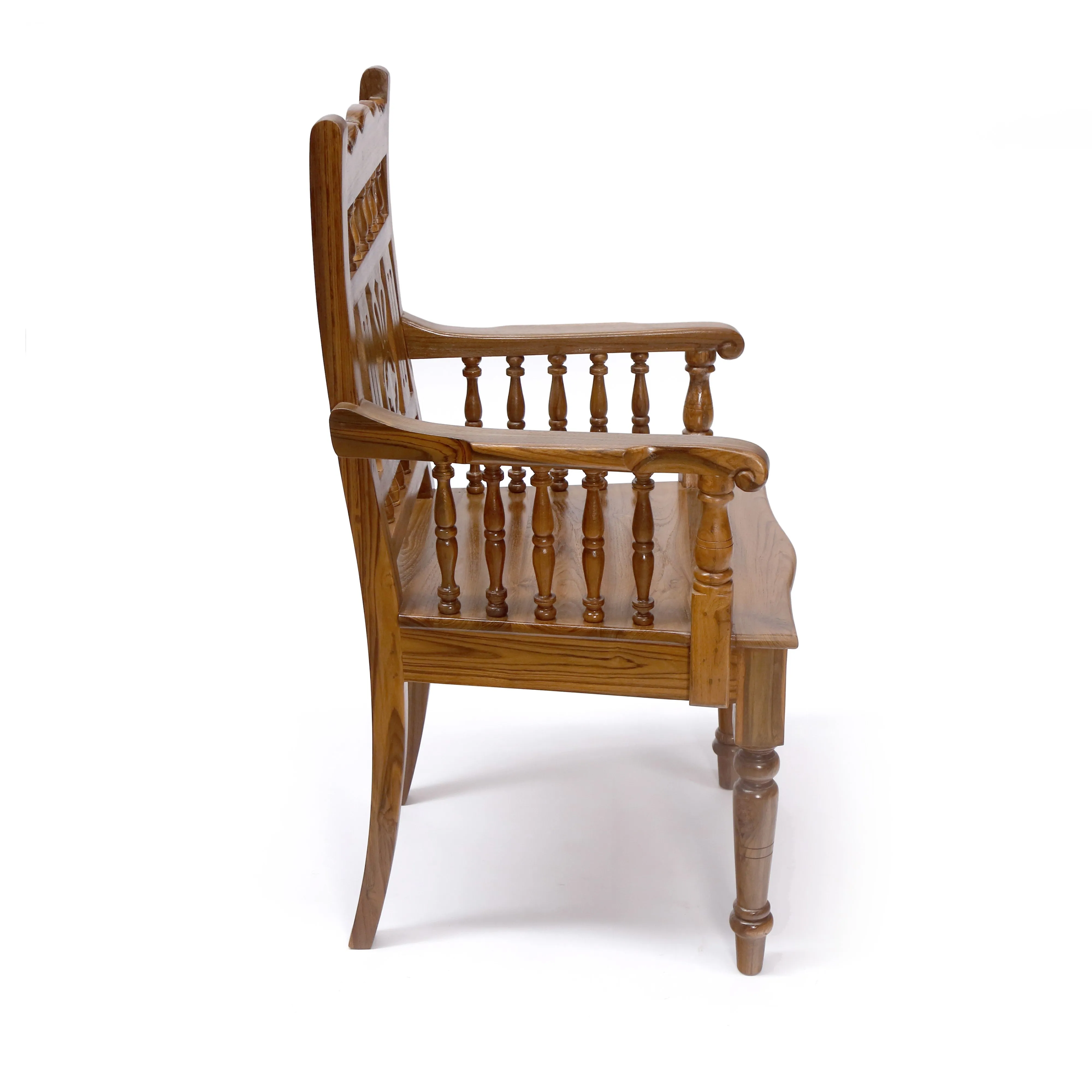 Natural Tone Intricate Royal Carved Chair South Indian