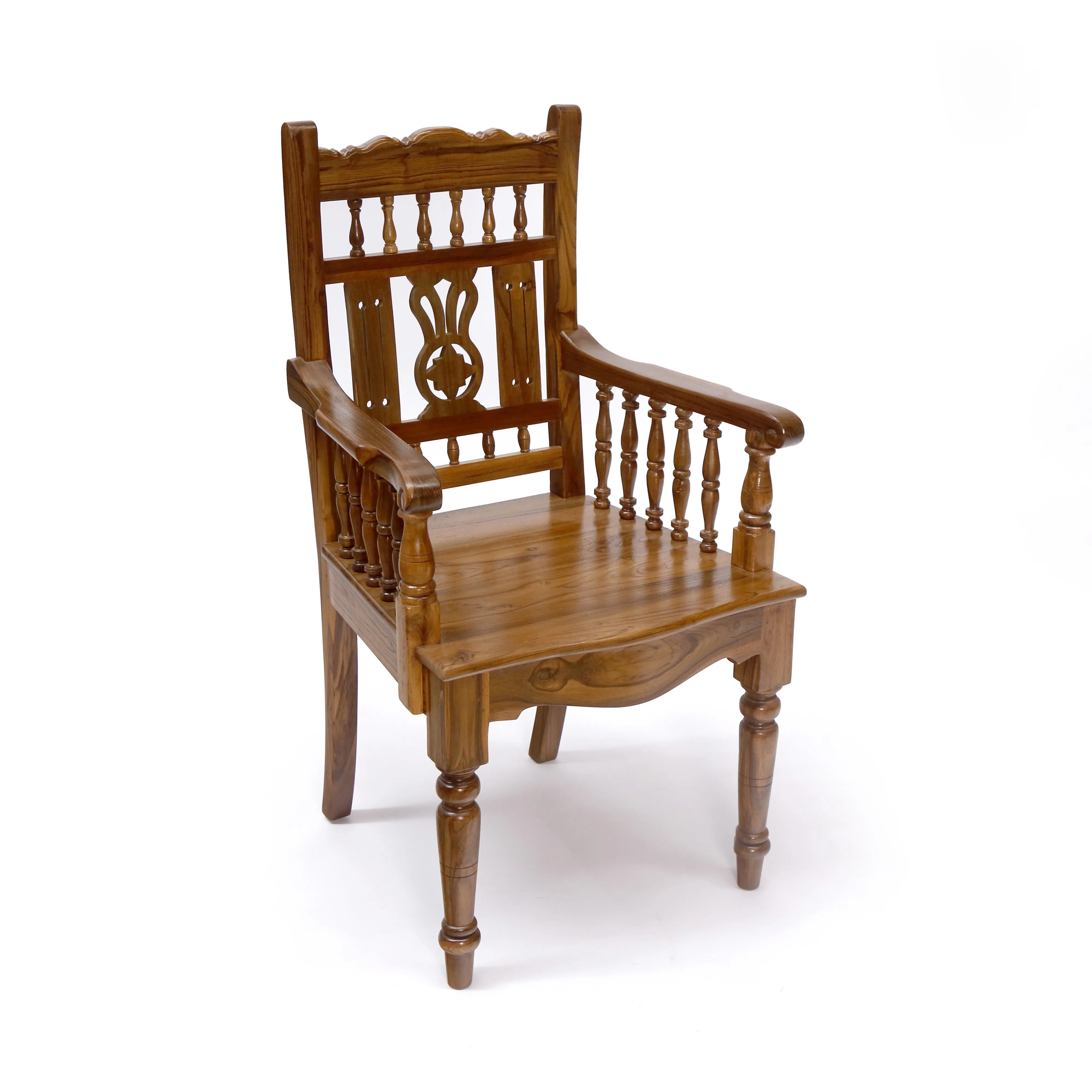Natural Tone Intricate Royal Carved Chair South Indian