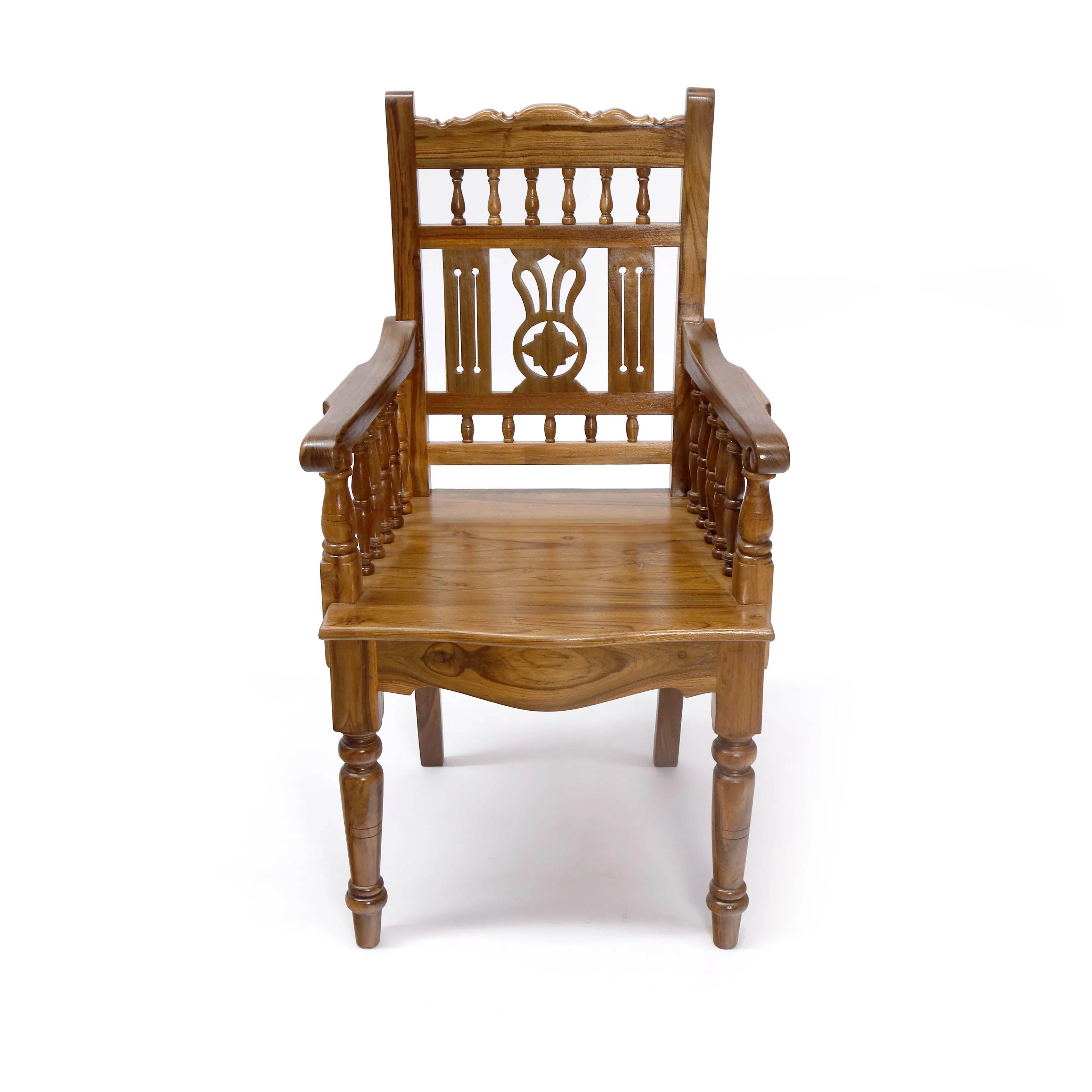 Natural Tone Intricate Royal Carved Chair South Indian