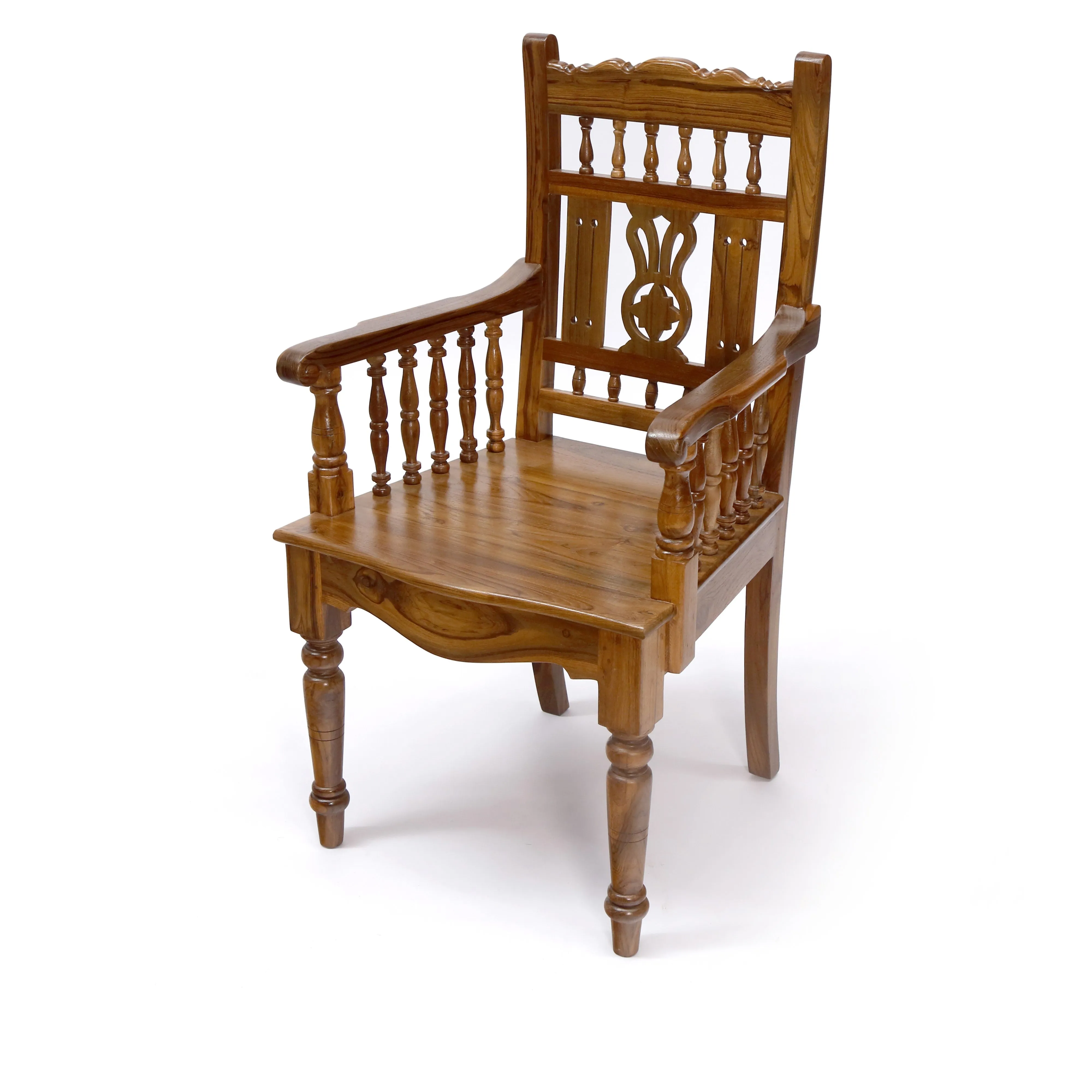 Natural Tone Intricate Royal Carved Chair South Indian