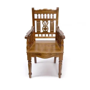 Natural Tone Intricate Royal Carved Chair South Indian