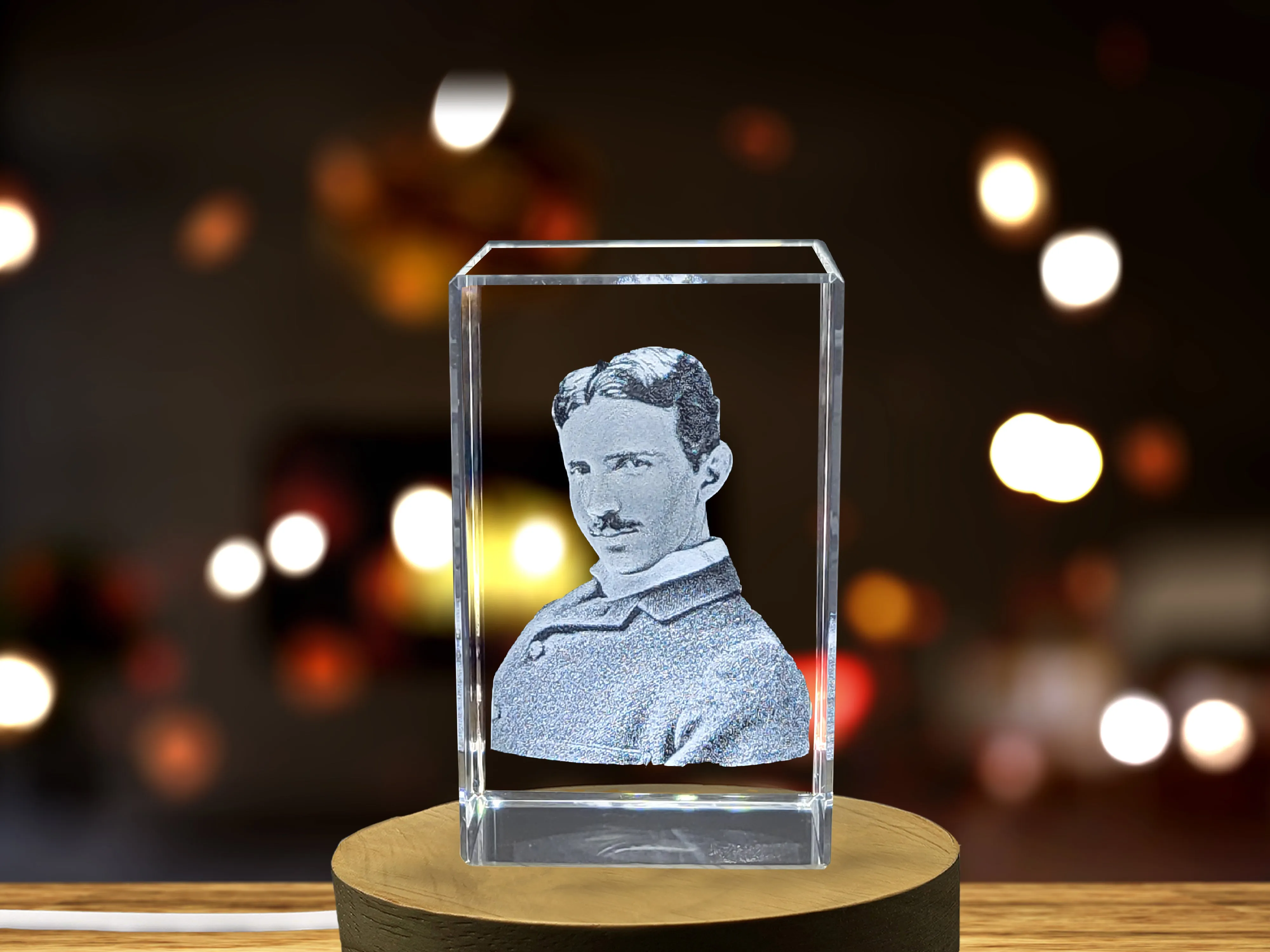 Nikola Tesla Engraved Crystal Sculpture, Unique Tesla Invention Gift for Science Lovers