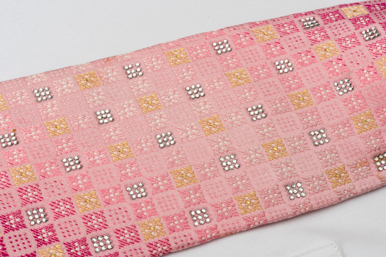 Nina Ricci Bling Rhinestone Tie Pink Gold Checkered With Gold Sparkles