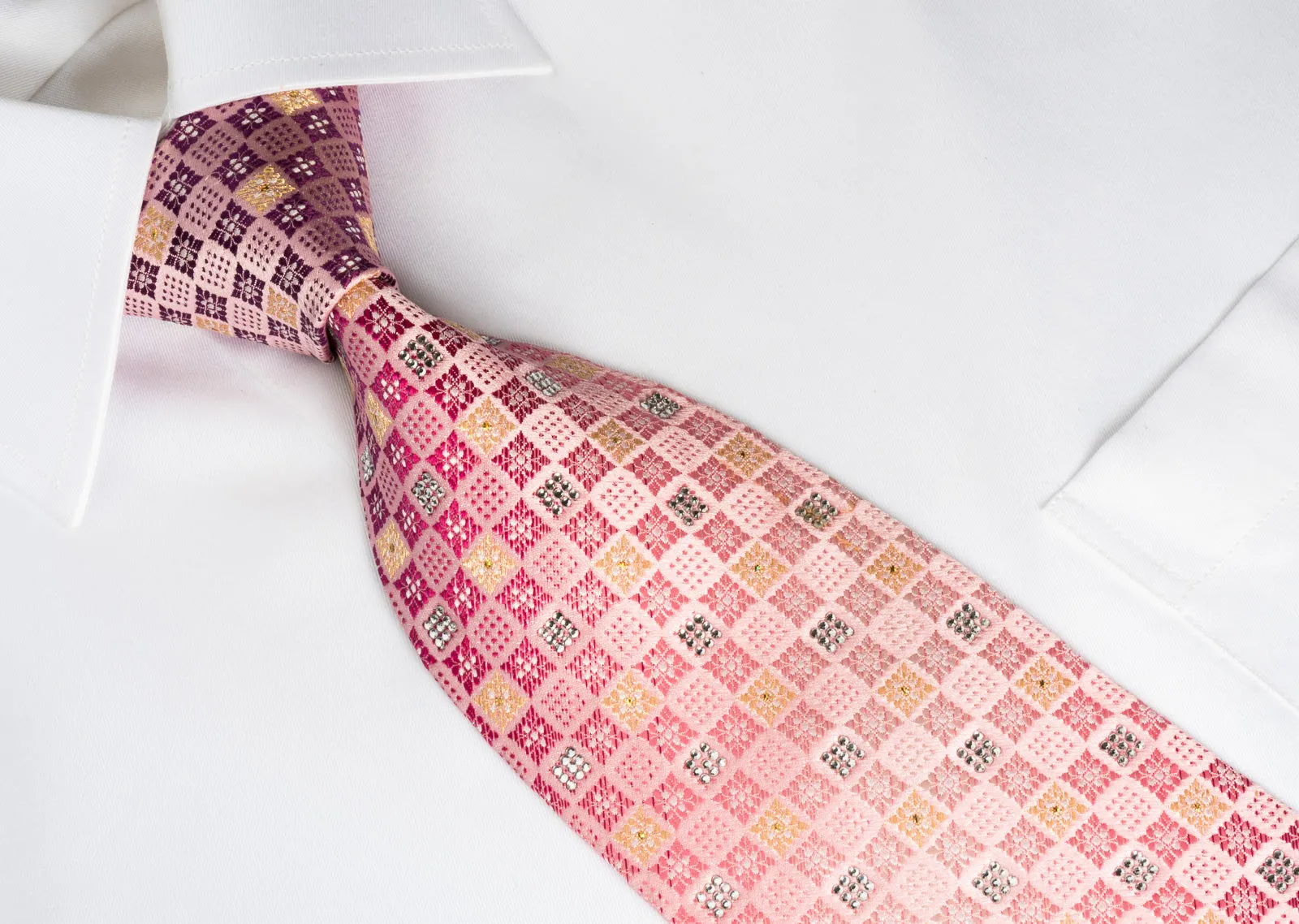 Nina Ricci Bling Rhinestone Tie Pink Gold Checkered With Gold Sparkles
