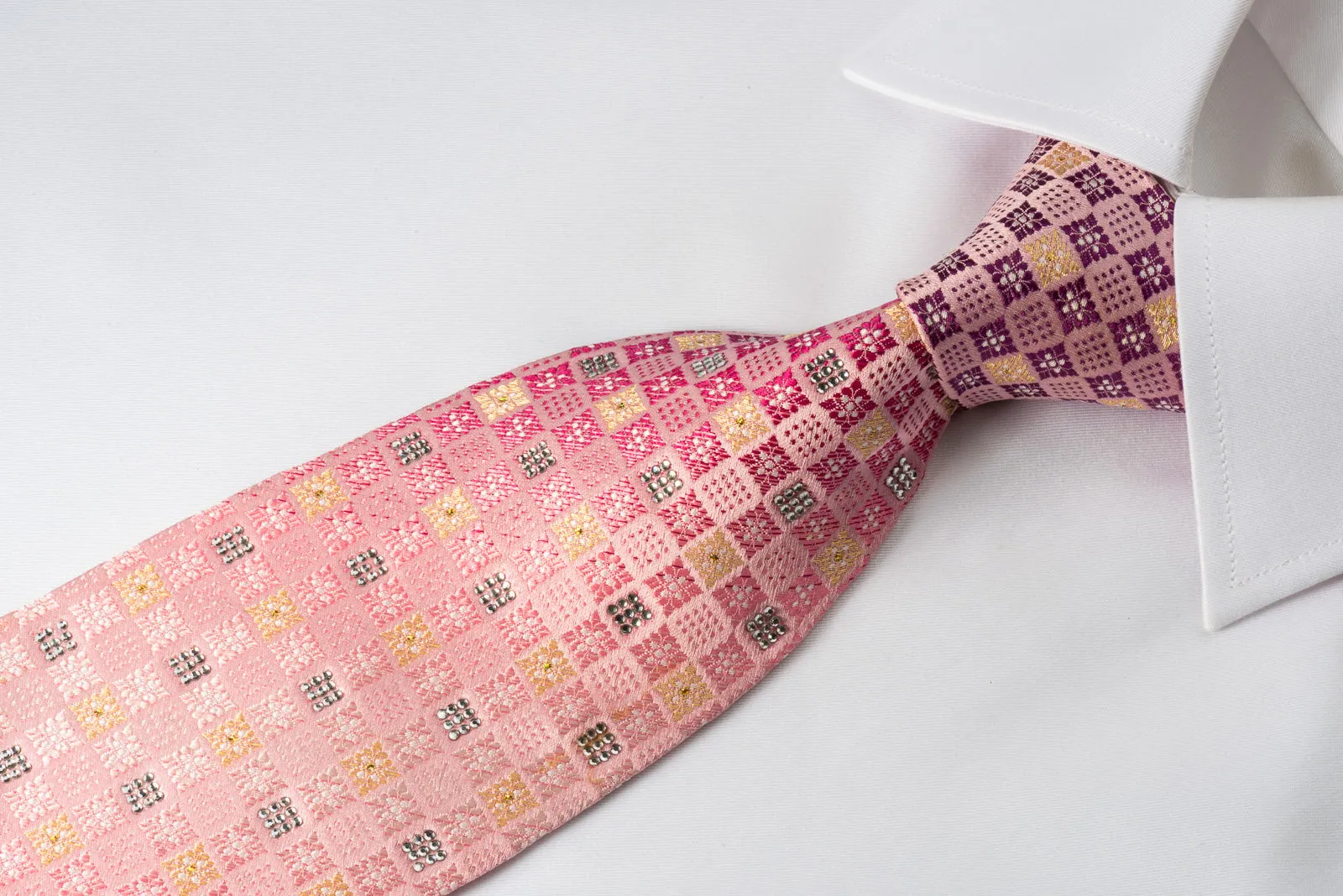 Nina Ricci Bling Rhinestone Tie Pink Gold Checkered With Gold Sparkles