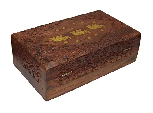 OM SHRI OM Set of 3 Handmade Wood Storage Jewelry Boxes Organizer Indian Artisans Handcrafted 3 Sizes Large Medium Small