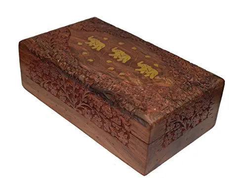 OM SHRI OM Set of 3 Handmade Wood Storage Jewelry Boxes Organizer Indian Artisans Handcrafted 3 Sizes Large Medium Small