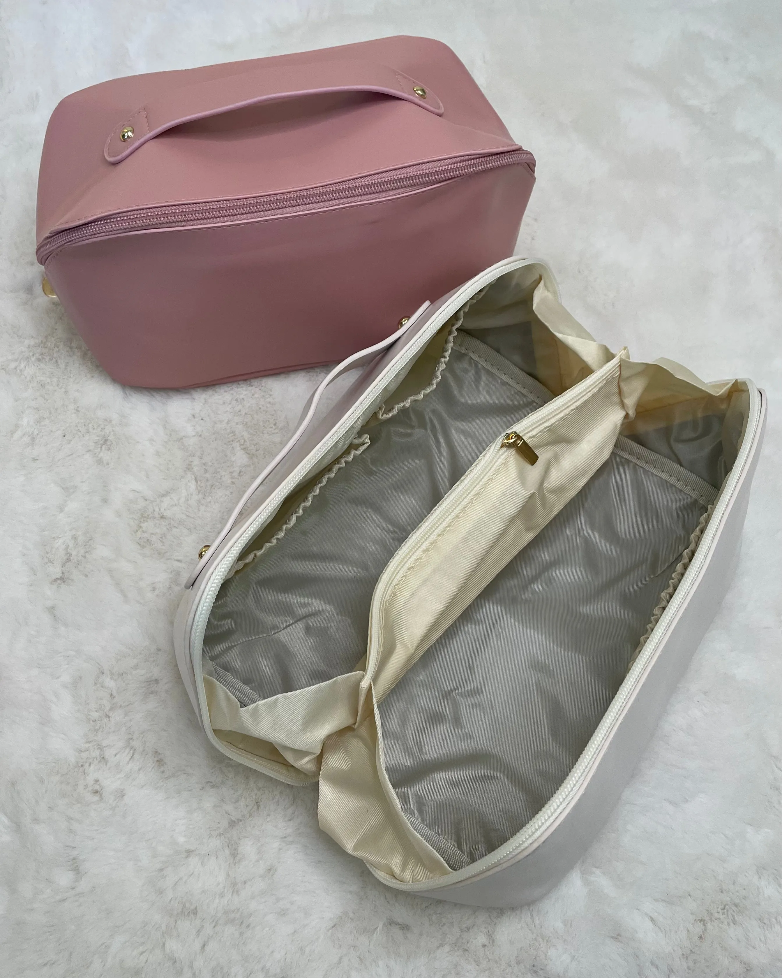 One More Cream Faux Leather Makeup Bag