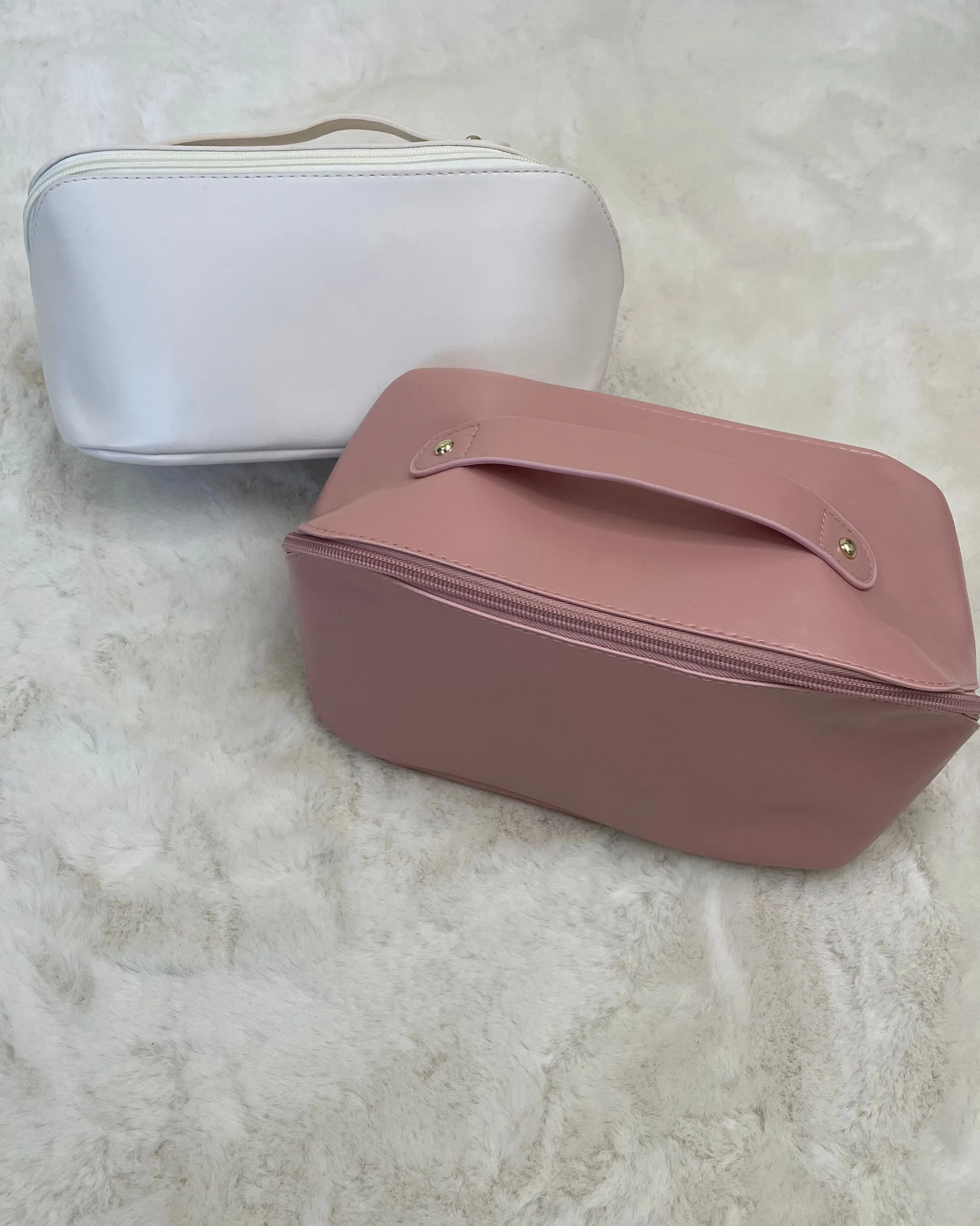 One More Cream Faux Leather Makeup Bag
