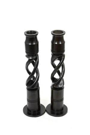 Pair of Twisted Candle Holder Ebony