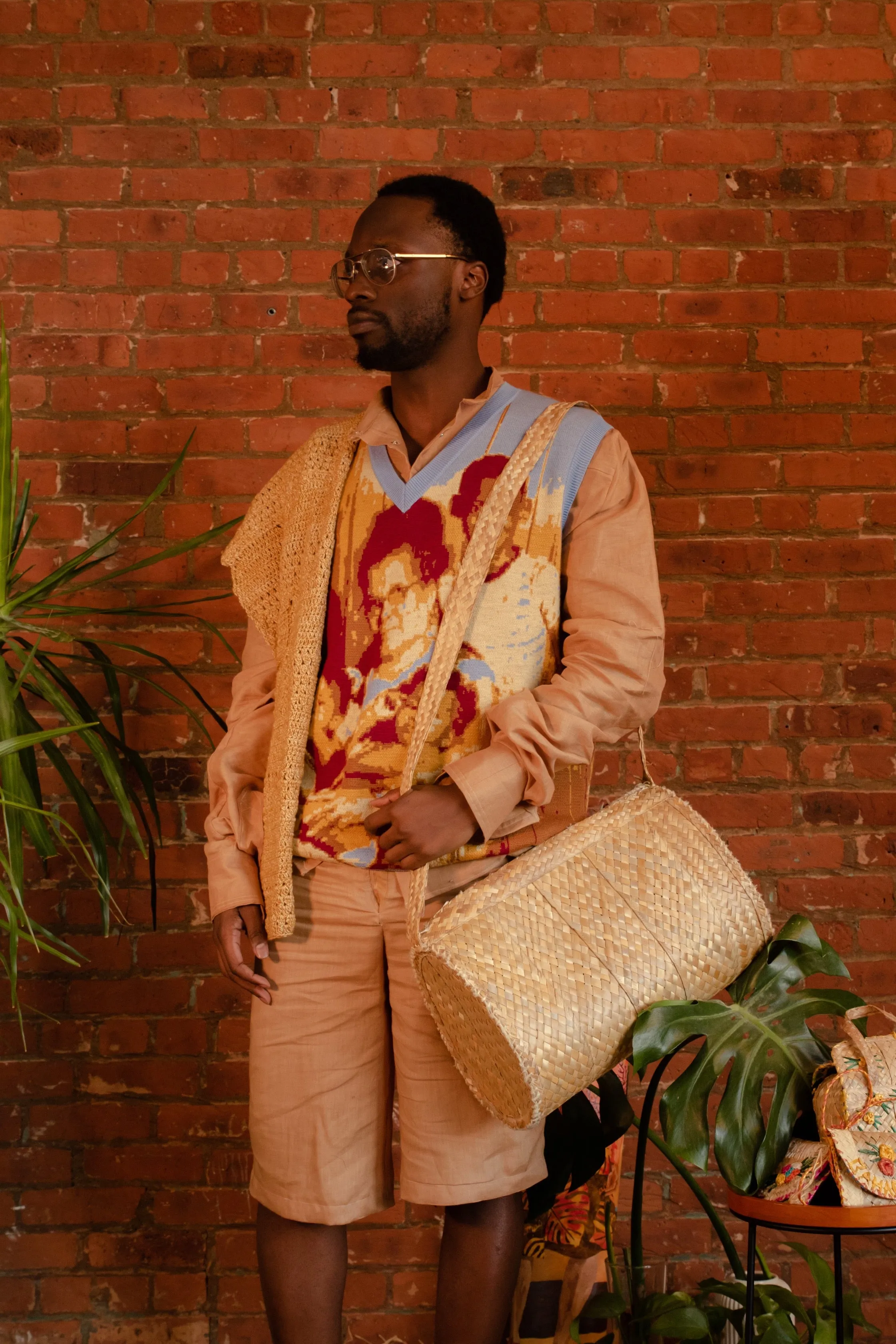 Palm Leaf Straw Duffle Bag