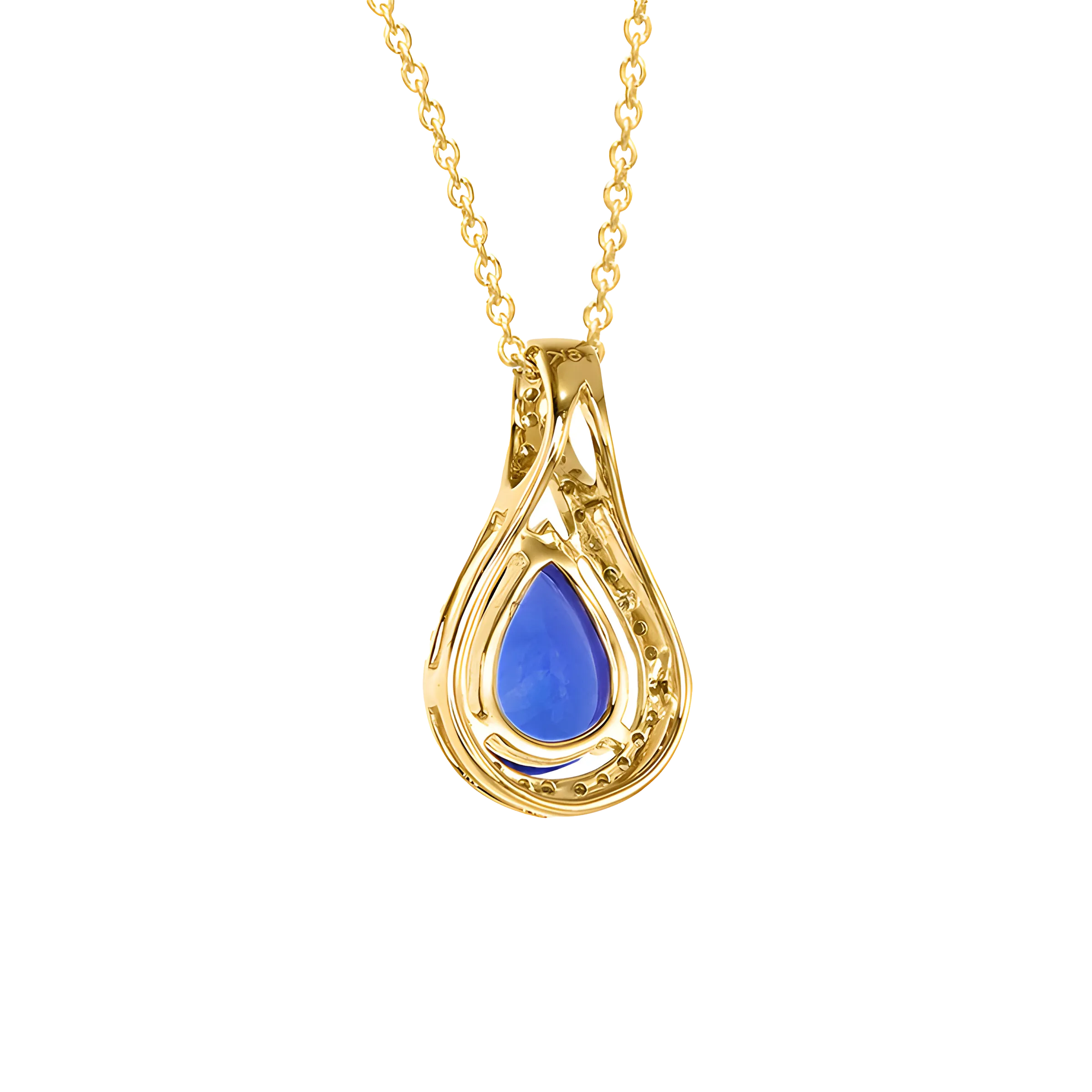 Pear Shaped Tanzanite and Diamond Pendent Necklace in 18k Yellow Gold