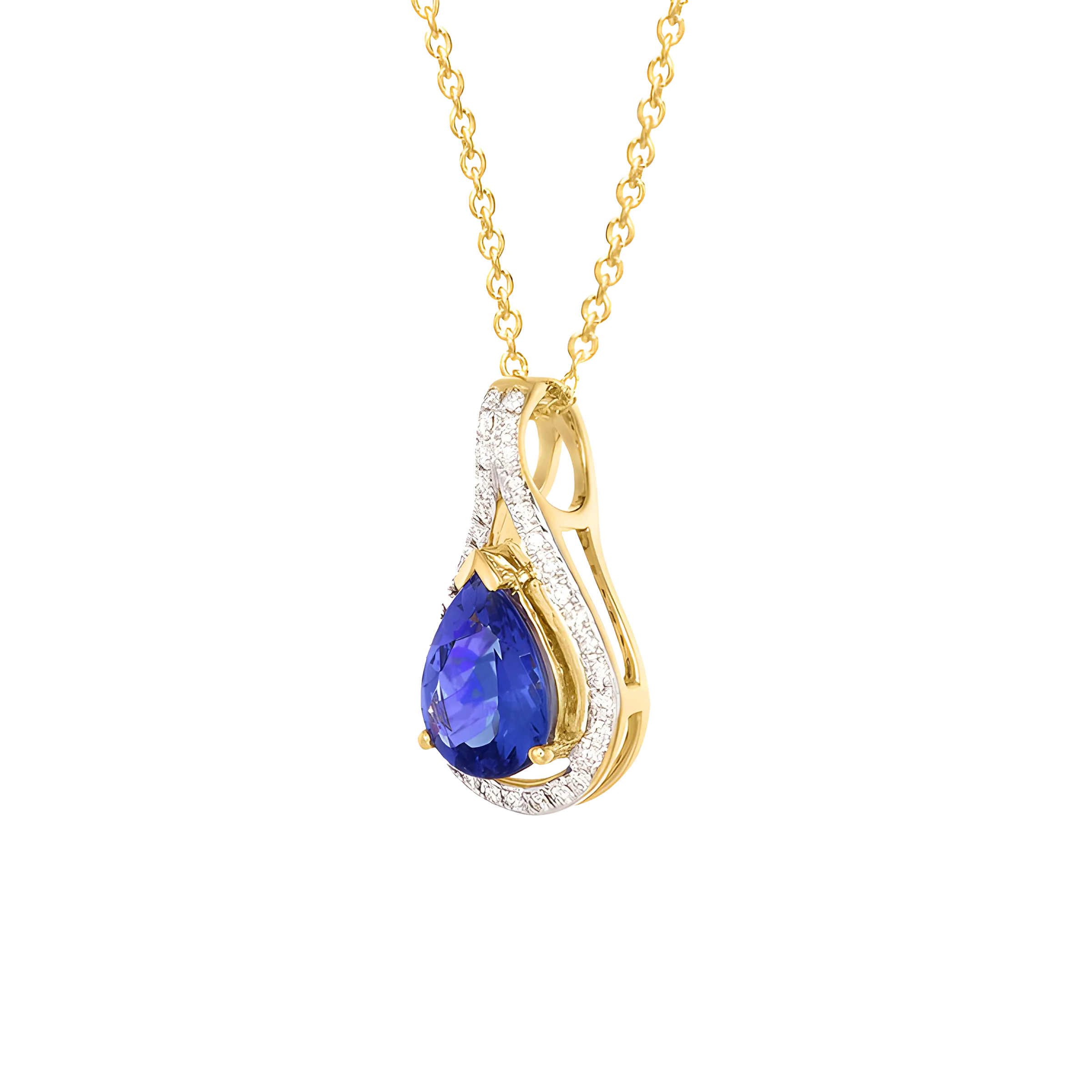 Pear Shaped Tanzanite and Diamond Pendent Necklace in 18k Yellow Gold