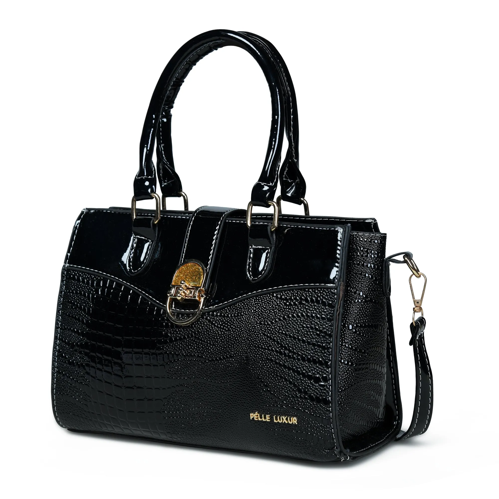 Pelle Luxure Women's PU Satchel Bag – Available in Brown, Black, and Wine