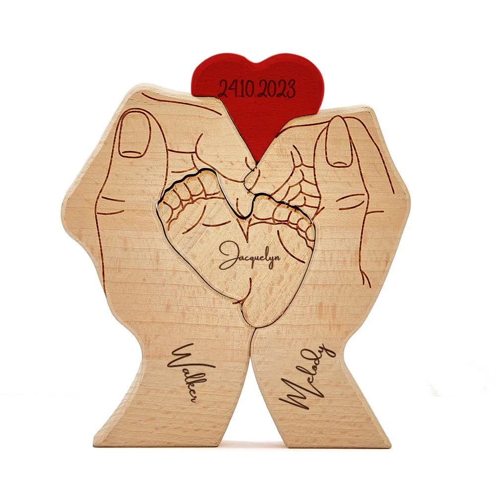 Personalised Wooden Baby Feet Custom Family Member Names Date Puzzle Home Decor Gifts