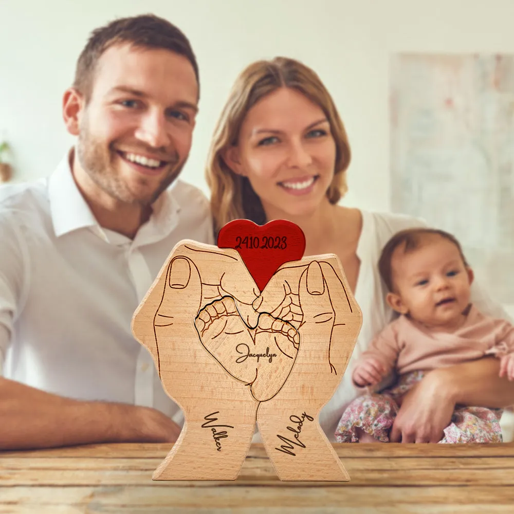 Personalised Wooden Baby Feet Custom Family Member Names Date Puzzle Home Decor Gifts