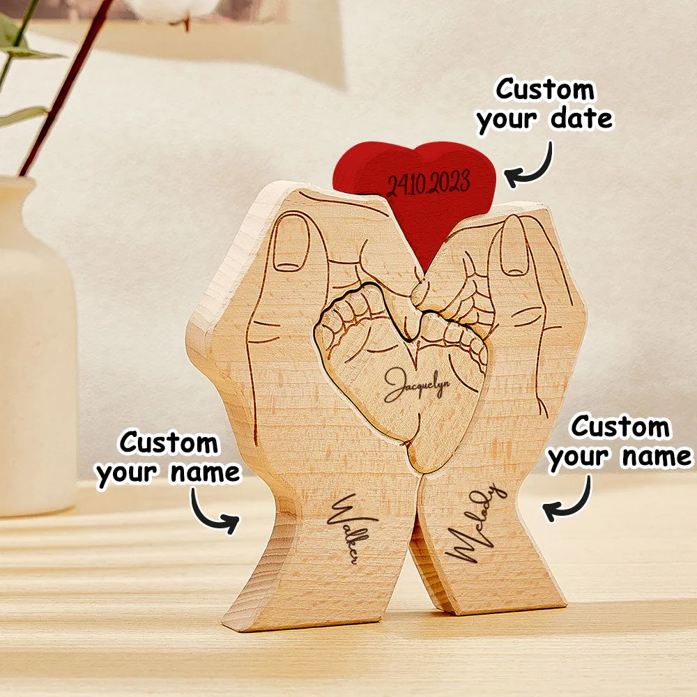 Personalised Wooden Baby Feet Custom Family Member Names Date Puzzle Home Decor Gifts