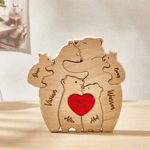Personalised Wooden Hug Bears Custom Family Member Names Puzzle Home Decor Gifts