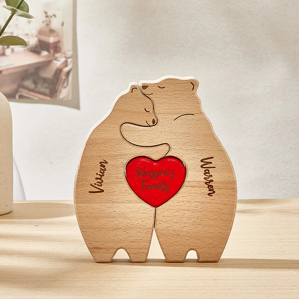 Personalised Wooden Hug Bears Custom Family Member Names Puzzle Home Decor Gifts