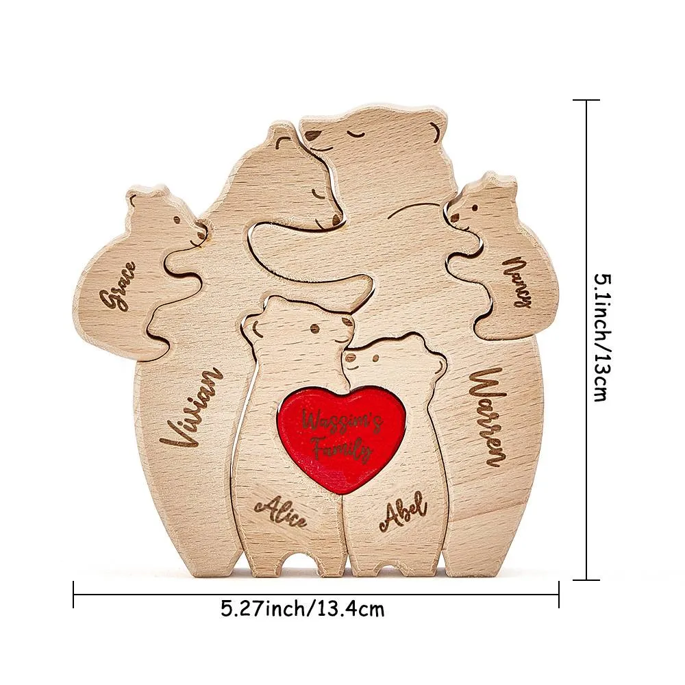 Personalised Wooden Hug Bears Custom Family Member Names Puzzle Home Decor Gifts