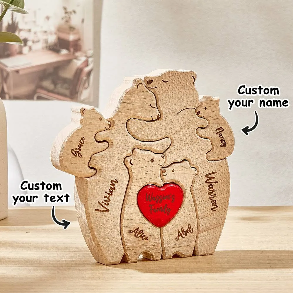 Personalised Wooden Hug Bears Custom Family Member Names Puzzle Home Decor Gifts