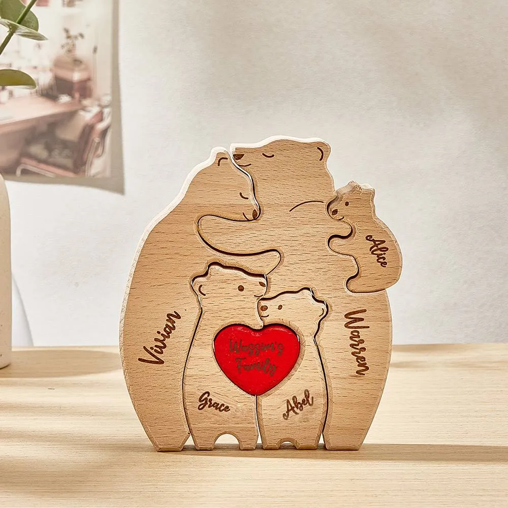 Personalised Wooden Hug Bears Custom Family Member Names Puzzle Home Decor Gifts