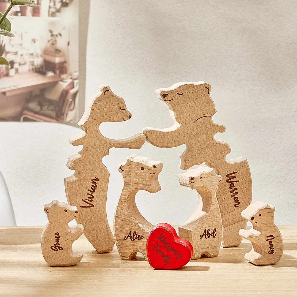 Personalised Wooden Hug Bears Custom Family Member Names Puzzle Home Decor Gifts