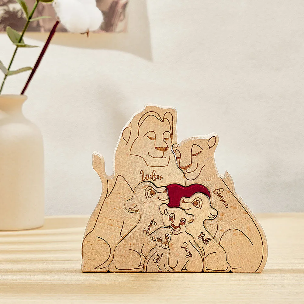 Personalised Wooden Lion Puzzle Custom Lion Family Names Puzzle Home Decor Gifts